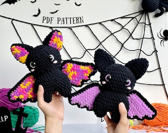 Gemischte Farbe Fledermaus Häkelanleitung, Gemischte Farbe Fledermaus Halloween Häkelanleitung, Gemischte Farbe Fledermaus Halloween Amigurumi Häkelanleitung