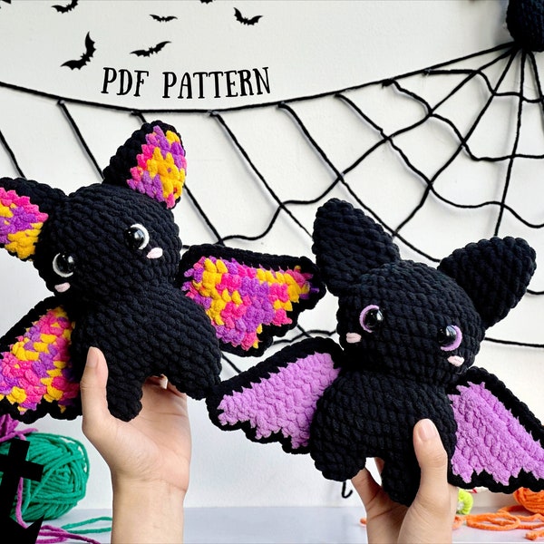 Mixed Color Bat Crochet Pattern, Mixed Color Bat Halloween Crochet Pattern, Mixed Color Bat Halloween Amigurumi Crochet Pattern