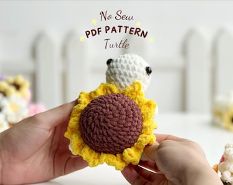 Sunflower Turtle No Sew Crochet Pattern, No Sew Amigurumi Crochet Patterns, Crochet Pattern, Plushie Pattern