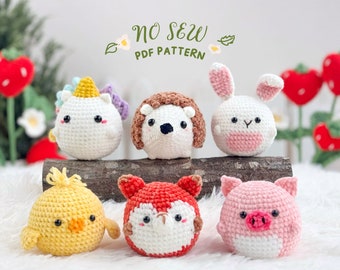 No Sew Amigurumi Crochet Pattern, No Sew Crochet | Fox Pattern, Hedgehog Pattern, Unicorn Pattern, Chick Pattern, Bunny Pattern, Pig Pattern