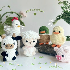 Combo 6in1 Adorable Farm No Sew Crochet Pattern, No Sew Amigurumi Crochet Patterns | Duck, Mallard Duck, Rooster, Pig, Cow, Sheep Pattern