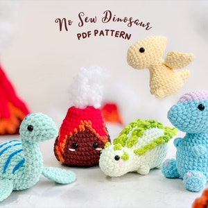 Combo Dinosaur No Sew Crochet Pattern, Parasaurolophus Pattern, Pterosauria Pattern, Ankylosaurus Pattern, Plesiosaurus Crochet Pattern 画像 1