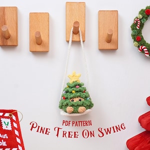 Pine Tree On Swing Car Hanging Crochet Pattern, Christmas Car Hanging Crochet Pattern, Merry Christmas Crochet Patterns
