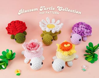 Blossom Turtle Collection Crochet Patterns, Rose Turtle Pattern, Hydrangea Turtle Pattern, Daisy Turtle Pattern, Daffodils Turtle Pattern
