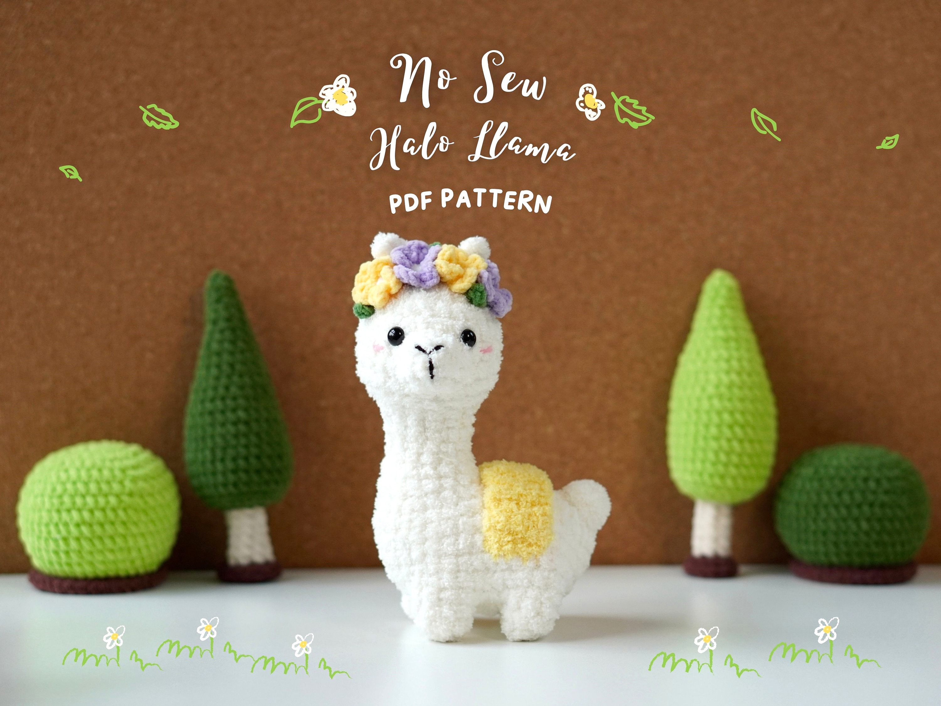 Llama Low Sew Crochet Pattern, Halo Llama Amigurumi Crochet Patterns, Crochet Pattern, Plushie Pattern