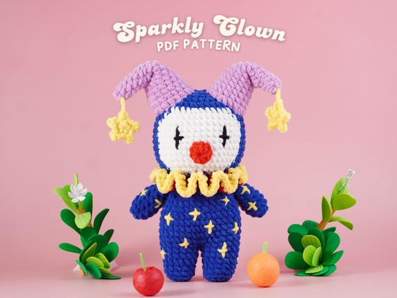 Sparkly Clown Crochet Pattern, Halloween Crochet Pattern, Clown Crochet Pattern, Amigurumi Crochet Pattern, Halloween Clown PDF Tutorial