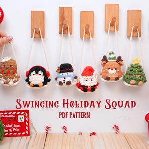 Swinging Holiday Squad Crochet Patterns, Christmas Car Hanging Crochet Pattern, Christmas Holiday Crochet Patterns