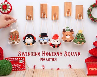 Swinging Holiday Squad Crochet Patterns, Christmas Car Hanging Crochet Pattern, Christmas Holiday Crochet Patterns