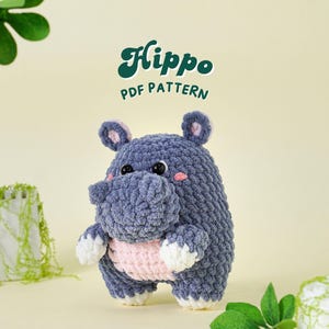 Hippo Crochet Pattern, Low Sew Amigurumi Crochet Patterns, Low Sew Crochet Pattern, Plushie Pattern, PDF Crochet Pattern