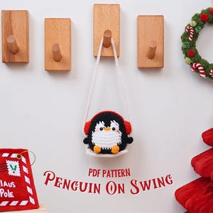 Penguin On Swing Car Hanging Crochet Pattern, Christmas Car Hanging Crochet Pattern, Merry Christmas Crochet Patterns