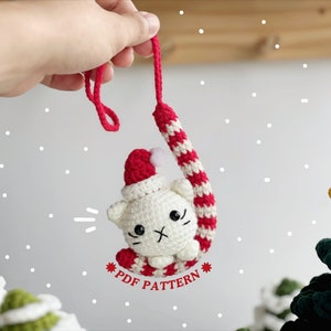 Christmas Car Hanging Crochet Pattern, Amigurumi Crochet Patterns, Candy Cat Car Hanging Crochet Pattern