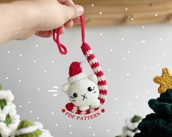 Christmas Car Hanging Crochet Pattern, Amigurumi Crochet Patterns, Candy Cat Car Hanging Crochet Pattern