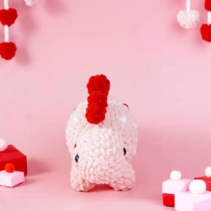 Virkmönster med hjärtformade stegosaurusar, plyschdesign med dinosauriekärlek, amigurumimönster med alla hjärtans dag-tema, romantisk handledning för mjuk plysch bild 5