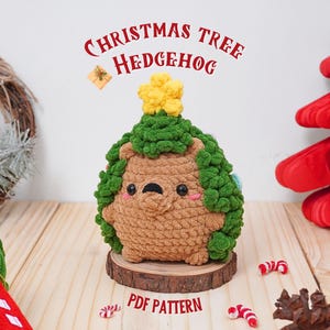 Patrón de erizo de árbol de Navidad a crochet, patrones de erizos navideños, amigurumi de crochet sin costura, patrón de erizo a crochet