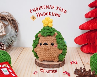 Christmas Tree Hedgehog Crochet Pattern, Christmas Hedgehog Patterns, No Sew Amigurumi Crochet, Hedgehog Crochet Pattern