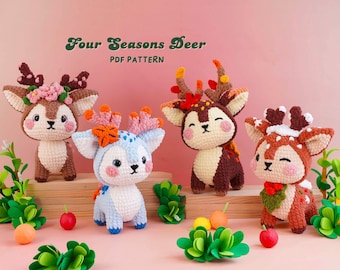Four Seasons Deer Crochet Pattern Bundle, Spring Deer Pattern, Summer Deer Pattern, Autumn Deer Pattern, Winter Deer Pattern, PDF Pattern