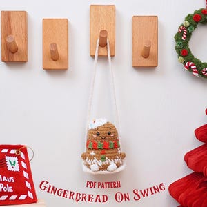 Gingerbread Cookies On Swing Car Hanging Crochet Pattern, Christmas Car Hanging Crochet Pattern, Christmas Holiday Crochet Patterns
