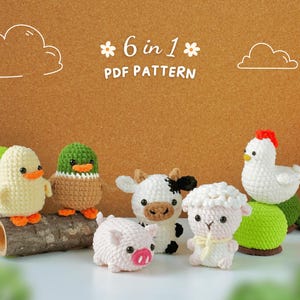 Combo 6in1 Adorable Farm No Sew Crochet Pattern, No Sew Amigurumi Crochet Patterns | Duck, Mallard Duck, Rooster, Pig, Cow, Sheep Pattern