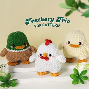 Feathery Crochet Patterns Bundle | Greeny Duck Pattern, Duck Pattern, Rooster Pattern, Amigurumi Crochet Patterns, Low Sew Crochet Pattern