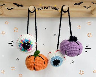 Halloween Pumpkin and Eyes Car Hanging, Ghost Crochet Pattern, Halloween Crochet Patterns