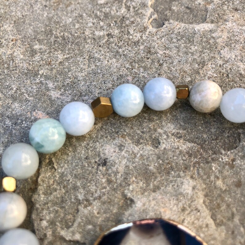 Aquamarine Birthstone Bracelet Healing Bracelet Beaded Stretch Bracelet Aquamarine Druzy Beaded Bracelet