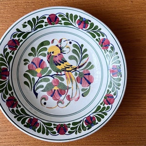 Hungarian ceramic wall plate with flowers and birds, Vintage peasant plate, Hungarian ceramic plate, Granit ceramic plate
