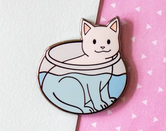 If It Fits I Sits Fish Bowl Cat 1.5" Hard Enamel Pin