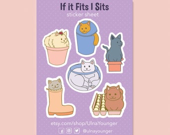 If It Fits I Sits Cats (2019 Ver.) Kiss Cut Sticker Sheet 4" x 6"