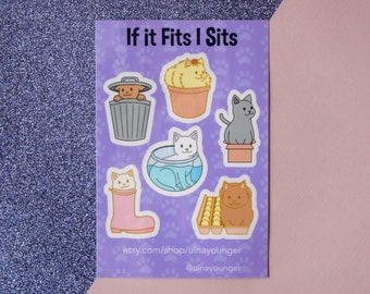 If It Fits I Sits Cats (2021 Ver.) Kiss Cut Sticker Sheet 4" x 6"