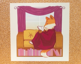 Cozy Reading Nook Fox Print Glossy 8" x 8"