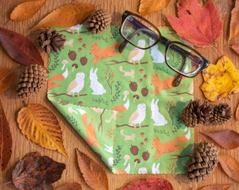 Forest Critters Microfiber Cloth for Glasses & Electronics 8" x 8" Double Sided