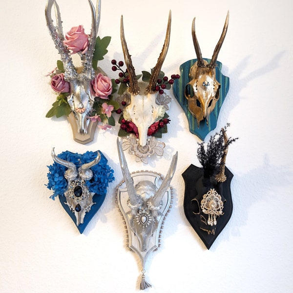 Skulls & Bones / Deko Geweih Skull Schädel Gehörn Trophäe Hirsch Reh Gothic Home Decor Antlers