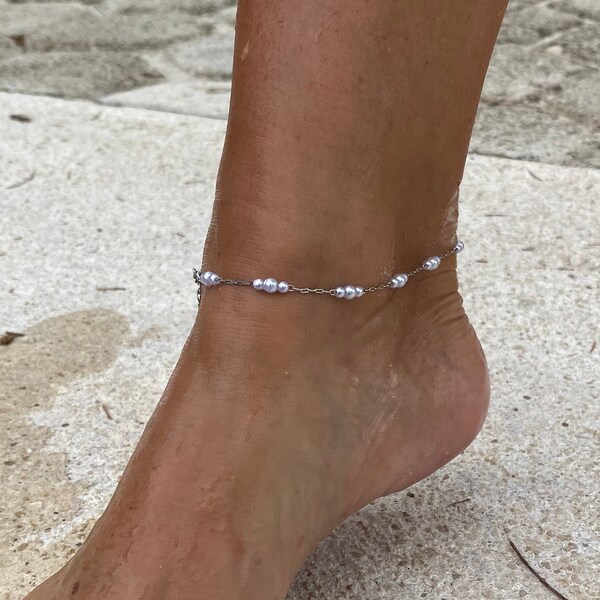 Pearl like 'gold'/'silver' beach lounging anklet bracelet - 90752