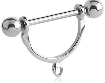 Pair - 316L Surgical Stainless Steel nipple stirrup with a hoop for clasps