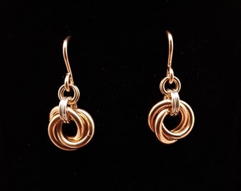 14k gold filled chainmaille love knot earrings with 14k gold filled earwires