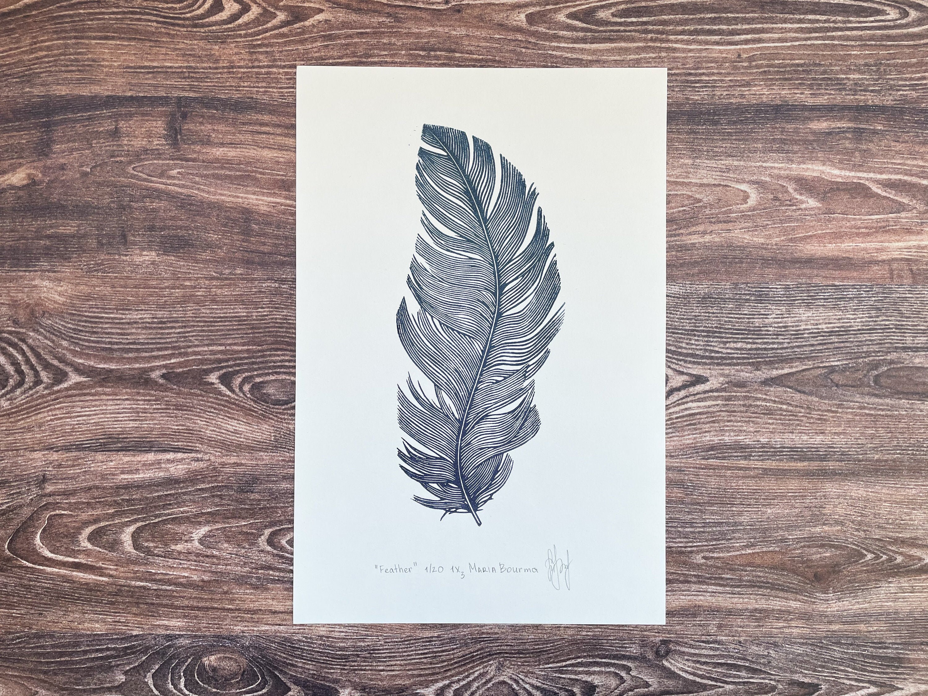 Feather Original Linocut Print Lino print Limited Edition | Etsy