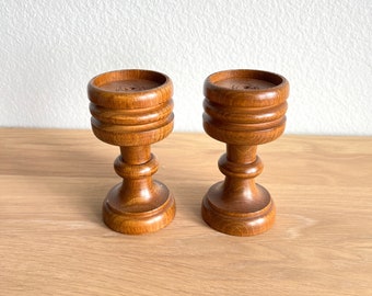 Vintage Hand-Turned Candle Holders - Set of Two