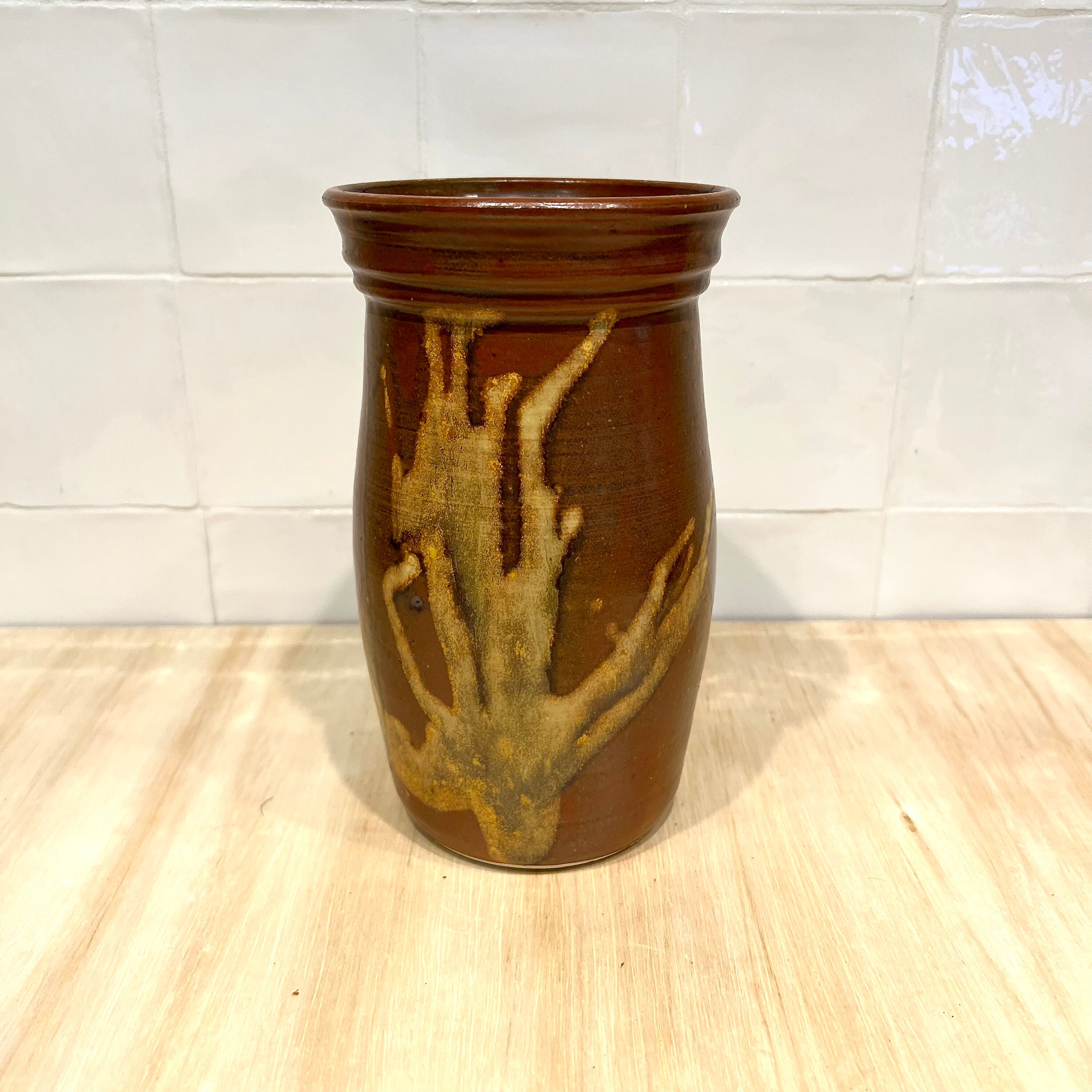 Vintage Studio Pottery Vase in a Dark and Light Brown Drip Glaze ...