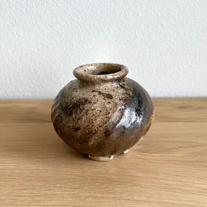 Studio Pottery Vase / Handmade Stoneware Vase / Raku Pottery (?) / Earthy Boho Organic Eclectic Decor