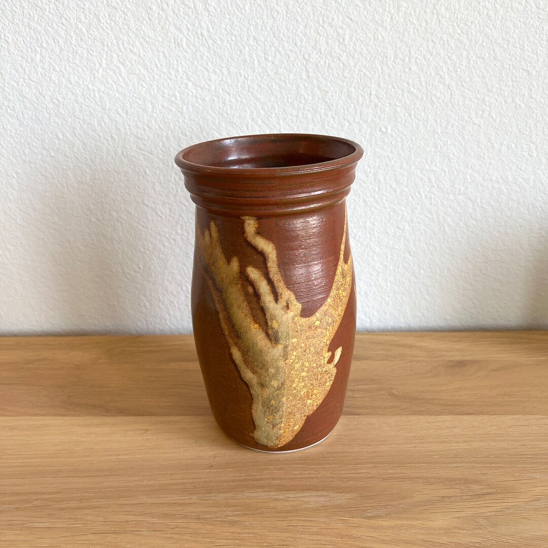 Vintage Studio Pottery Vase in a Dark and Light Brown Drip Glaze ...