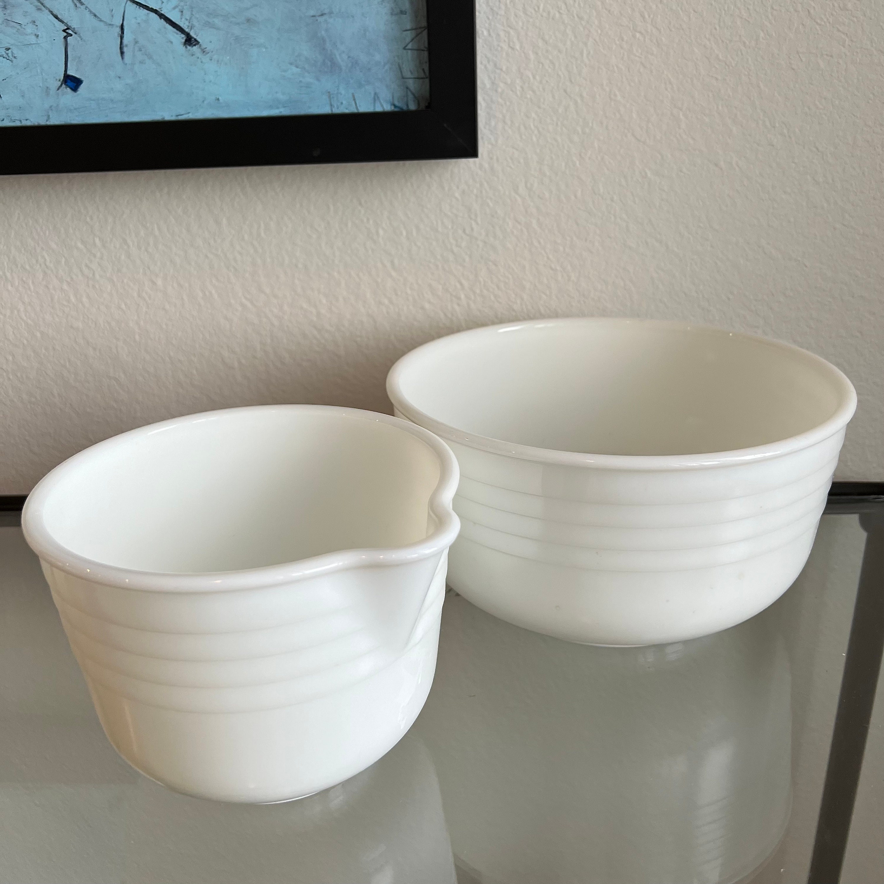 Hamilton Beach Stand Mixer Two Milk Glass Pyrex Bowls Mid Century