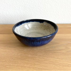 Vintage Studio Pottery Bowl in Blue and Grey Signed by Maker / Handmade Ceramic Bowl