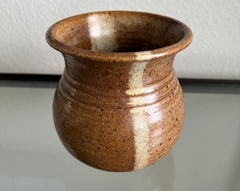 Vintage Studio Pottery Vase with Brown Speckled Glaze / Vintage Stoneware Utensil Holder / Perfectly Boho