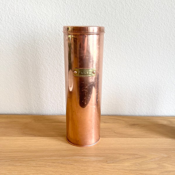 Beautiful Vintage Copper Spaghetti Canister / Unique Pantry Storage - READ DESCRIPTION