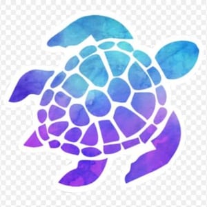 May include: A watercolor-style sea turtle design in shades of blue and purple. The turtle's shell is segmented with a white outline, and the body and flippers are visible. The design has a transparent background.