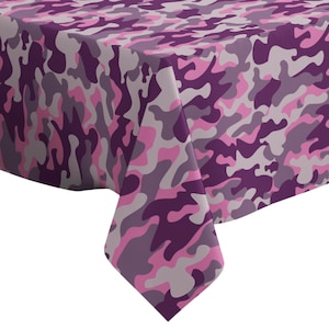 Handmade Decorative Tablecloth, Military Camouflage Purple Camo Pattern Print, Rectangle/ Square, Home Decor Fabric