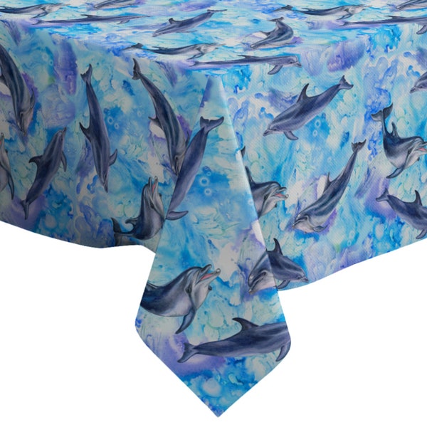 Nappe décorative faite à la main, impression de dauphins de mer bleus, rectangle/carré, tissu de décoration intérieure