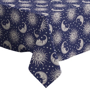 Handmade Decorative Tablecloth, Sun Moon Vintage Print, Rectangle/ Square, Home Decor Fabric
