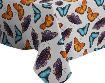 Handmade Decorative Tablecloth, Colorful Butterflies Print, Rectangle/ Square, Home Decor Fabric