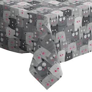 Handmade Decorative Tablecloth, Cute Funny Kitty Cat Face Pattern Print, Rectangle/ Square, Home Decor Fabric